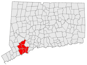 Map of Connecticut highlighting Greater Bridgeport Region