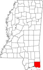 Map of Mississippi highlighting Jackson County