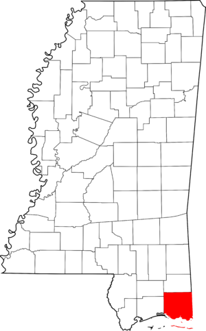 Map of Mississippi highlighting Jackson County