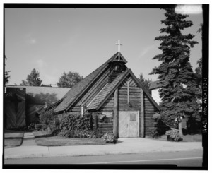 NORTHEAST FRONT - St. Matthew's Episcopal Church, 1022 First Avenue, Fairbanks, Fairbanks North Star Borough, AK HABS AK,6-FAIBA,9-1