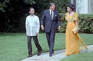 President Ronald Reagan with President of the Philippines Ferdinand Marcos and Imelda Marcos