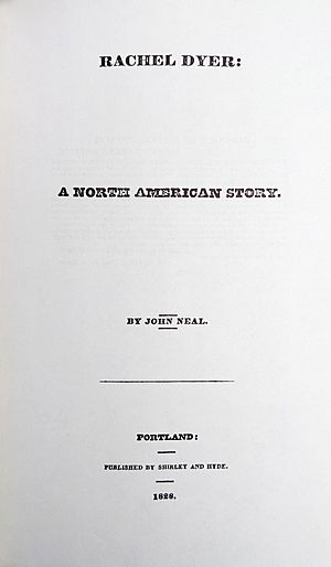 Black text on yellowed paper giving the title, author, and publication information for Rachel Dyer