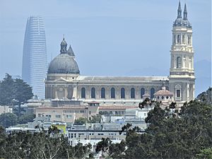 St Ignatius Church with Salesforce Tower in the backdrop