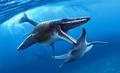 Tylosaurus proriger hunting a plesiosaur (Andrey Atuchin)
