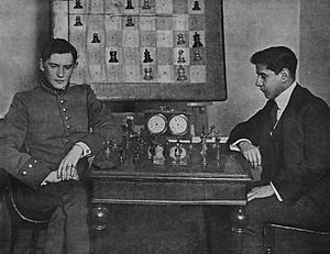 José Raúl Capablanca giving a 30 board simul in Berlin, June 1929