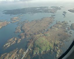 Eilean na Cille (at right), Triallabreac and Wiay from the air