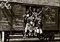 German soldiers in a railroad car on the way to the front during early World War I, taken in 1914. Taken from greatwar.nl site