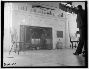 Historic American Buildings Survey, Hanns P. Weber, Photographer Mar. 1934, DETAIL OF MANTLE(BREAKFAST R'M-WEST WALL). - Clifford Miller House, State Route 23, Claverack, Columbia HABS NY,11-CLAV,2-10