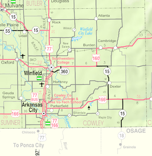 KDOT map of Cowley County (legend)