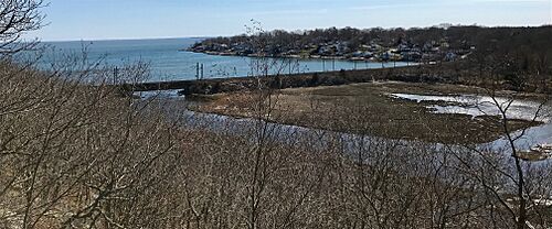 Railroad Bridge over Four Mile River view facing Old Lyme Seaview Road shore line