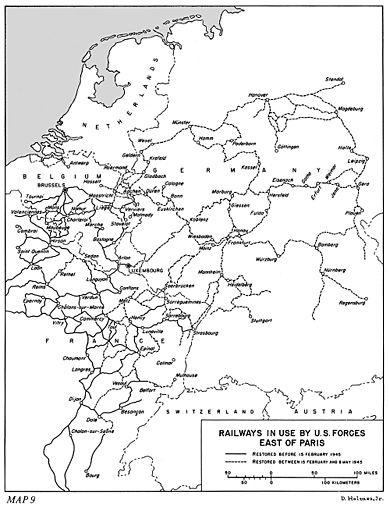 Railways in use by US forces east of Paris