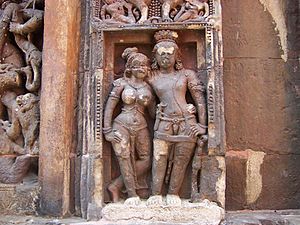 Sculpture of a couple in Vaital Deul, Bhubaneswar