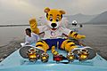 Shera, the Mascot of the Commonwealth Games Delhi 2010 takes a pleasant ride in the Dal Lake of the Srinagar, in Jammu and Kashmir on June 29, 2010