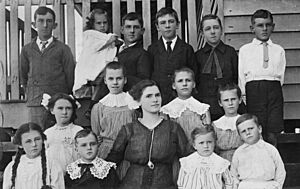 Students pictured with their teacher at Cape Moreton State School, circa 1913