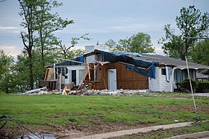 Tornado - Bridgeton, Mo. , May 18, 2011 -- This home located on Old St. Charles Road in Bridgeton was among the hardest hit during the Good Friday tornado. A Disaster Recovery Cente - DPLA - f869615df241810eb71eae337ba69813