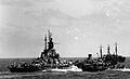 USS Saugatuck (AO-75) refueling Massachusetts (BB-59) 1945