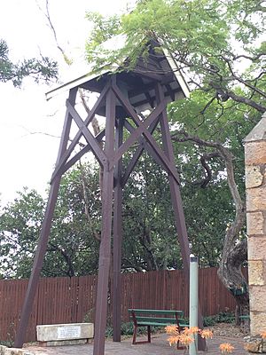 Belltower built as a memorial to William Maitland Woods at St Mary's Anglican Church, Kangaroo Point, 2016