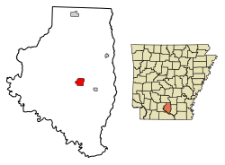 Location of Hampton in Calhoun County, Arkansas.