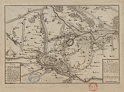 Carte très particulière des environs de Douay où l'on voit les lignes de circonvalation, comme aussy l'innondation faite par la Scarpe; et les retrenchements de l'Armée des Alliés dans la plaine de Lens le 30... - btv1b8593417c