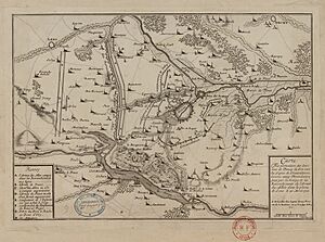 Carte très particulière des environs de Douay où l'on voit les lignes de circonvalation, comme aussy l'innondation faite par la Scarpe; et les retrenchements de l'Armée des Alliés dans la plaine de Lens le 30... - btv1b8593417c