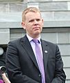 Chris Hipkins in 2018 at NZEI Te Riu Roa strike rally