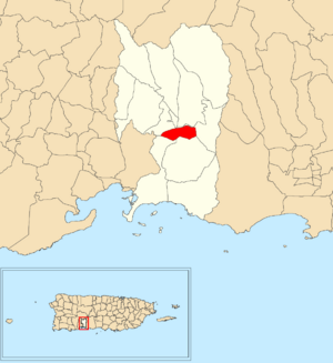 Location of Cuebas within the municipality of Peñuelas shown in red