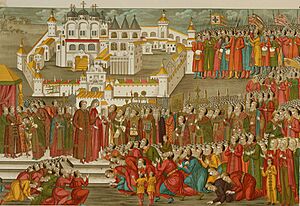 Embassy from Moscow to Mikhail Fedorovich Romanov and his mother, nun Martha, led by Archbishop Theodoret and Fedor Ivanovich Sheremetev on March 14, 1613