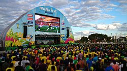 Brazilian football fans at the FIFA Fan Fest in Brasília, during the 2014 FIFA World Cup