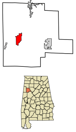 Location of Fayette in Fayette County, Alabama.
