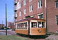 Fort Smith Birney streetcar 224 behind Museum of History (1997)