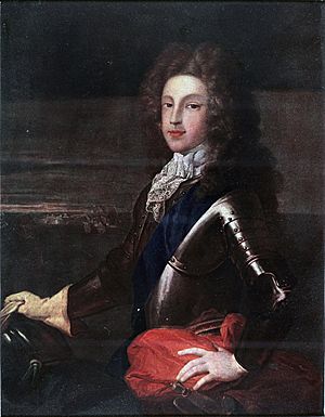 Jacobite broadside - Coloured portrait of Prince James as young man1.jpg