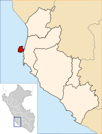 Location of the peninsula Paracas in Ica