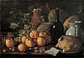 Luis Meléndez - Still Life with Apples, Grapes, Melons, Bread, Jug and Bottle - Google Art Project