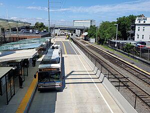 MBTA route SL3 bus at Bellingham Square station, July 2021