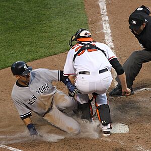Matt Wieters blocks plate Derek Jeter by Keith Allison original
