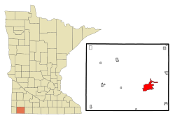 Location of the city of Worthingtonwithin Nobles Countyin the state of Minnesota