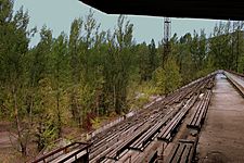 PRIPYAT FOOTBALL GROUND NEAR THE CHERNOBYL PLANT NOW ABANDONED UKRAINE SEP 2013 (10006750744)