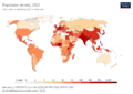 Population density map of the world