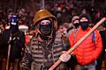 Radically oriented masked protesters armed with shovels, Dynamivska str., Euromaidan protests, events of Jan 19, 2014