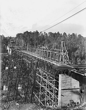 Railway viaduct at Makatote under construction, 1908