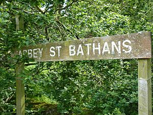 Sign at Abbey St Bathans (6782451576).jpg