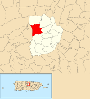 Location of Torrecillas within the municipality of Morovis shown in red