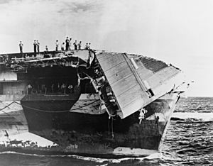 USS Hornet (CV-12) damaged flight deck 1945