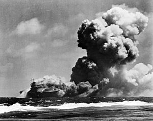 USS Wasp (CV-7) burning on 15 September 1942 (fsa.8e00768)