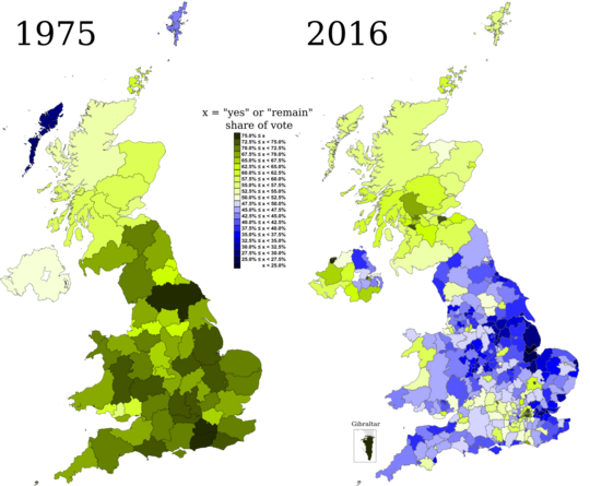 United Kingdom European Communities membership referendum, 1975 compared to United Kingdom European Union membership referendum, 2016