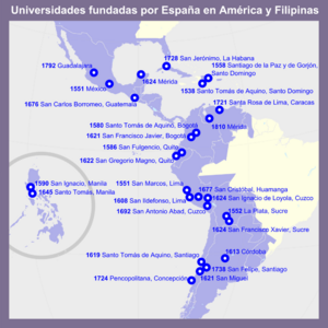 Universidades fundadas por España en América y Filipinas