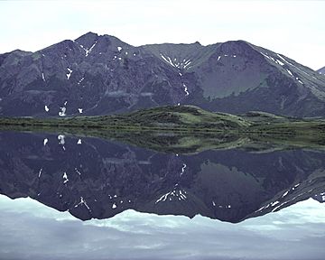 View of the Ahklun Mountains reflected in mirror-smooth Upper Togiak Lake.jpg