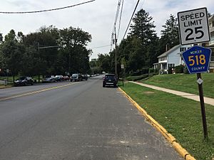 2017-09-12 11 48 53 View west along Broad Street (Mercer County Route 518) at Greenwood Avenue in Hopewell Borough, Mercer County, New Jersey