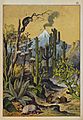 A desert landscape with large cacti, jerboas and an armadill Wellcome V0021370