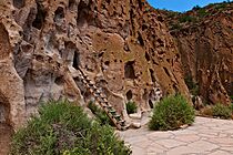 Bandelier cliff dwellings with ladder